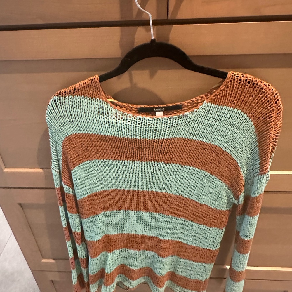 Kenzie Brown and Green Crew Neck Sweater Relaxed Knit